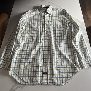 Robert Talbott Carmel Mens Plaid Blue & Green Button Front Shirt M Cotton EUC
